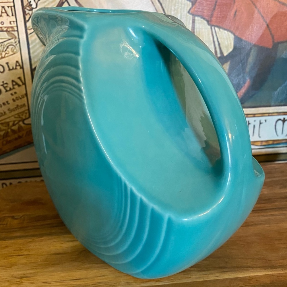 Vintage Fiesta Turquoise Disk Pitcher Fiesta Ware 7” - Picture 8 of 14